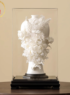 威弗列德德化白瓷凤穿牡丹花瓶