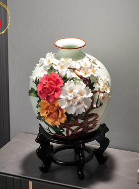 中式玄关装饰花开富贵陶瓷器摆件