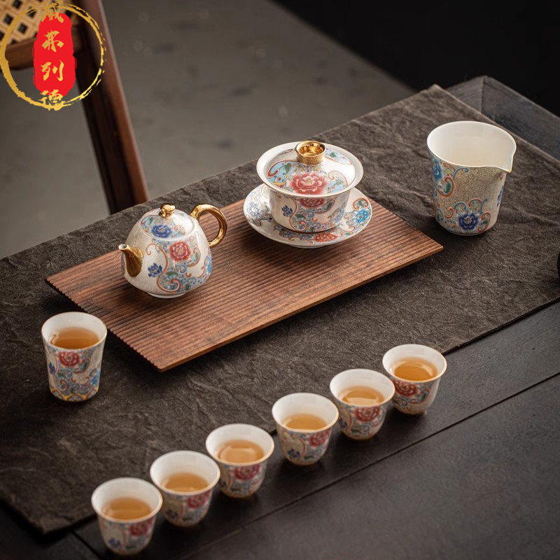 威弗列德手工纯银掐丝茶壶陶瓷三才盖碗茶碗公道杯品杯精致礼盒装