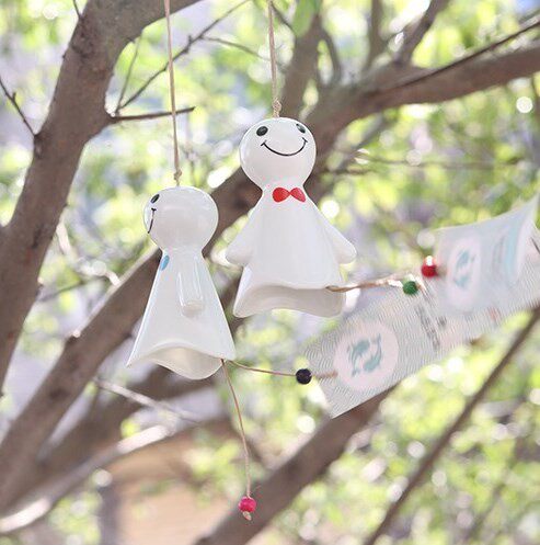 复古手工陶瓷大号可爱晴天娃娃风铃挂饰居家阳台汽车铃铛挂件