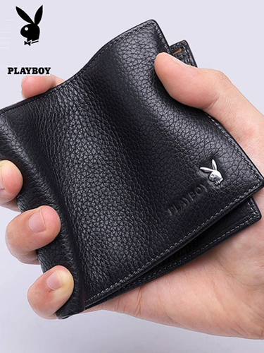 Playboy, мужской бумажник, короткий брендовый картхолдер, из натуральной кожи