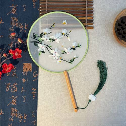 蚕丝扇成品团扇古风半透
