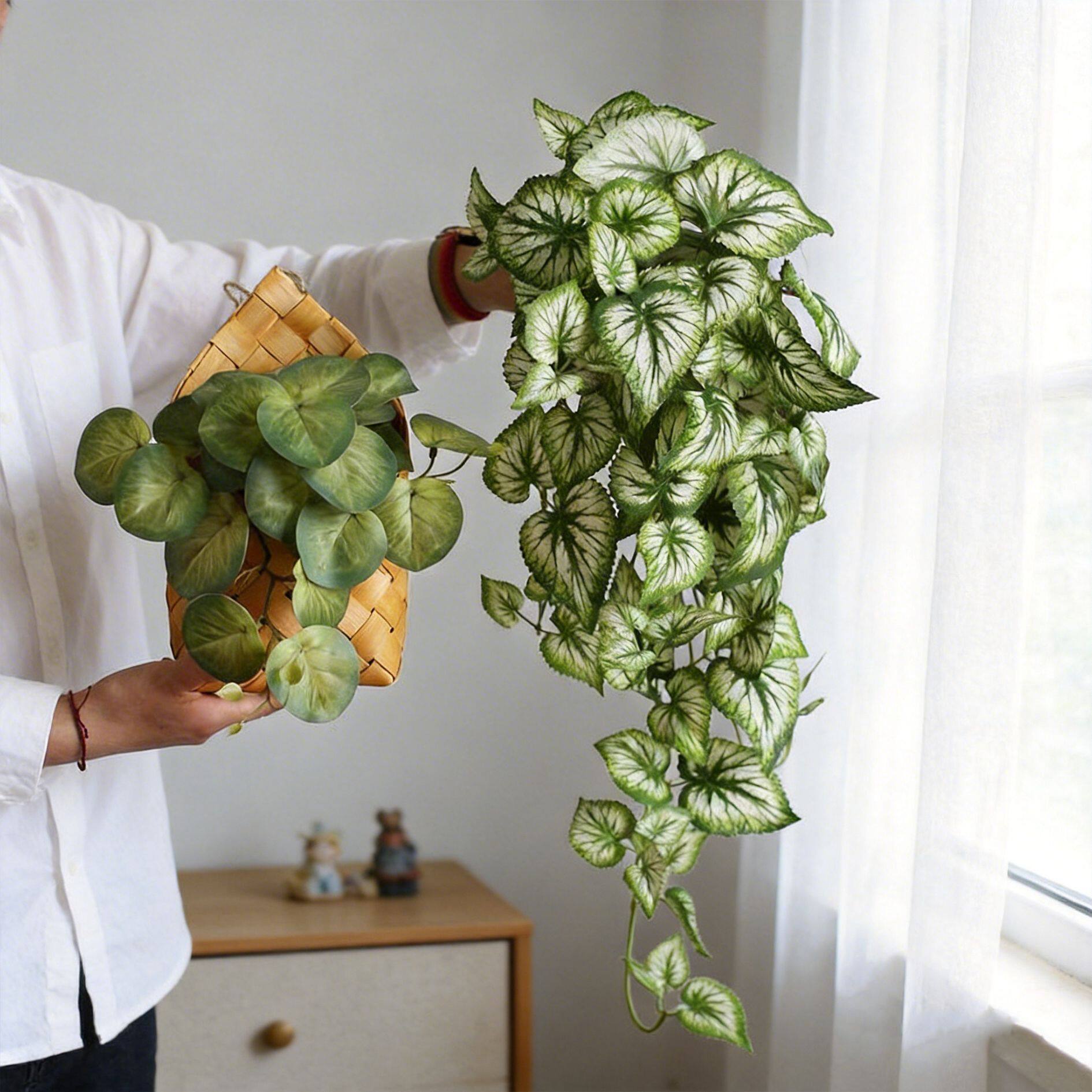 框壁挂绿植假花藤紫苏叶