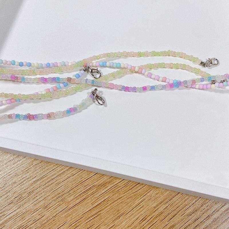 有线耳机装饰马卡龙色串珠diy项链 奶油珠光ins风口罩链千禧辣妹