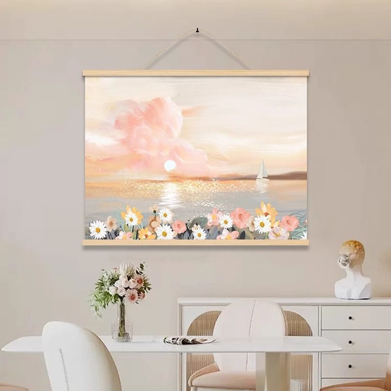 电表箱专用挂画现代简约餐厅奶油风装饰画花海壁布挂布风景油画电
