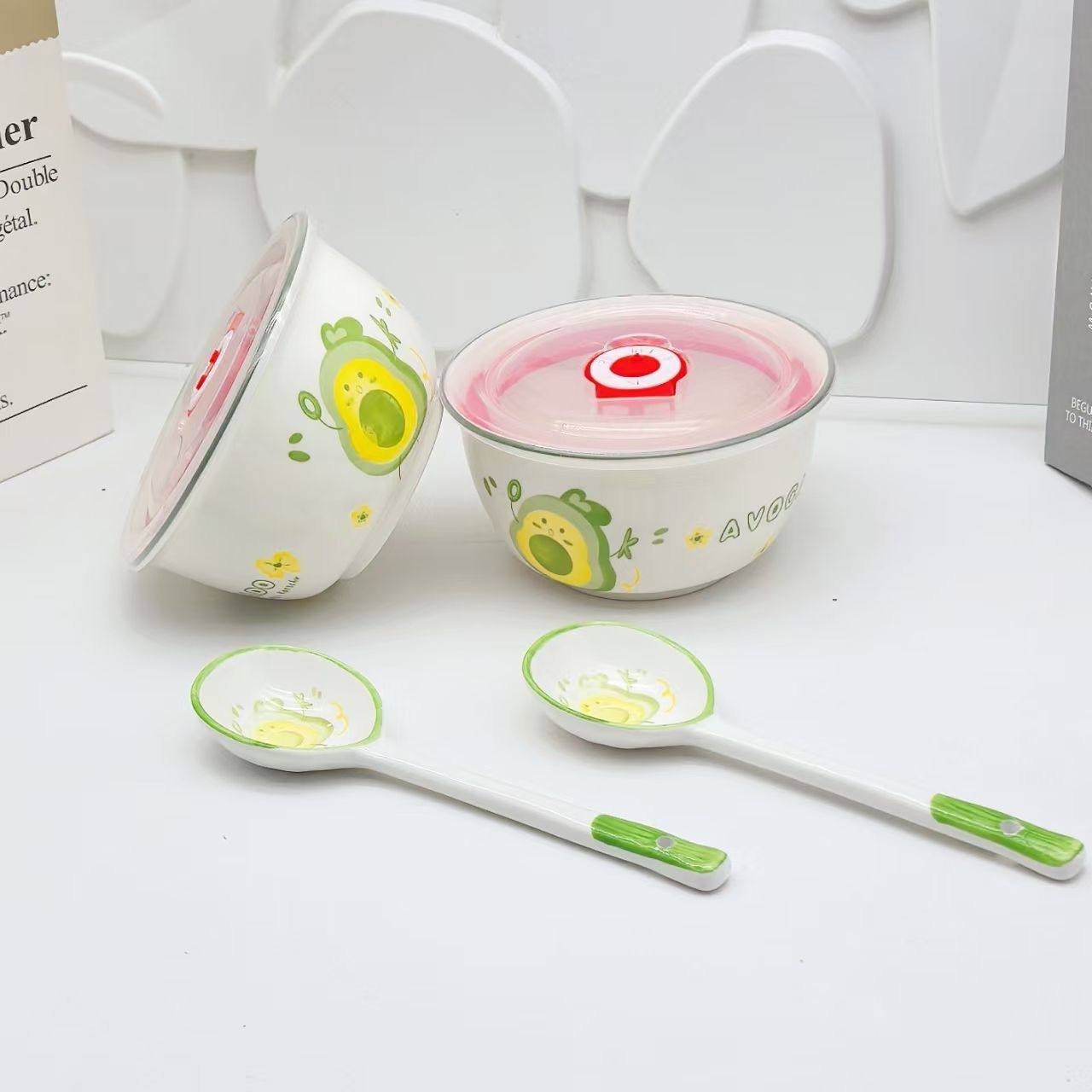 一人一个专用碗2025新品带盖萌趣牛油果陶瓷米饭碗高颜值碗家用吃,餐饮具,盖碗,淘宝优惠券,粉丝福利购,淘宝优惠卷