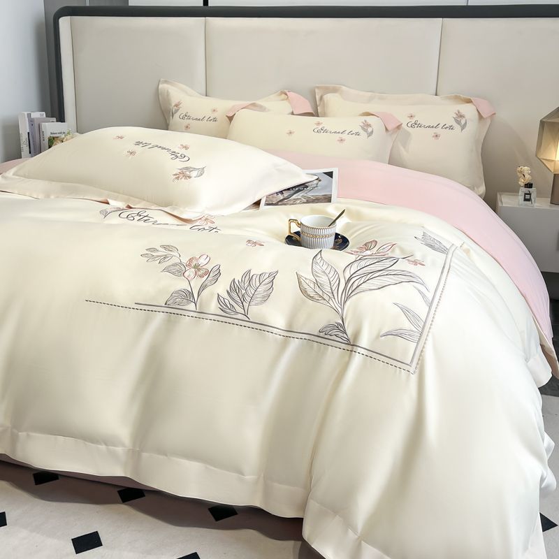 轻奢A类全棉纯棉四件套高级感刺绣花边被套床单三件套