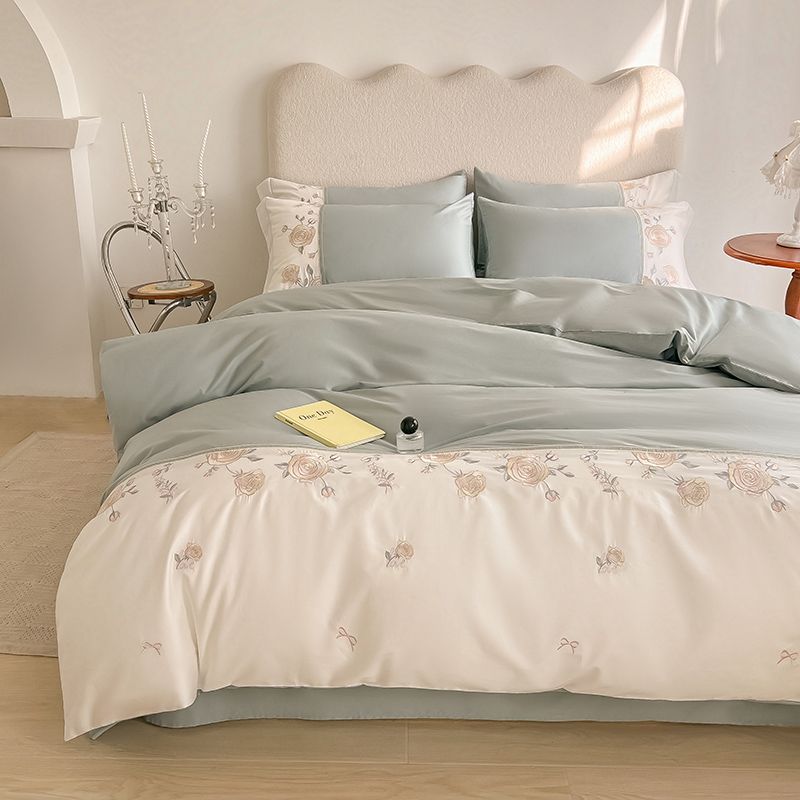 轻奢纯棉全棉长绒棉100四件套刺绣床单被套少女三件套床上用品