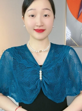 春夏空调针织镂空披肩带胸针显瘦
