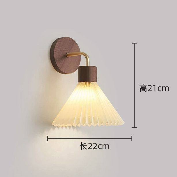 特别的壁灯胡桃木壁灯卧室床头灯北欧原木风简约创意百褶客厅沙发
