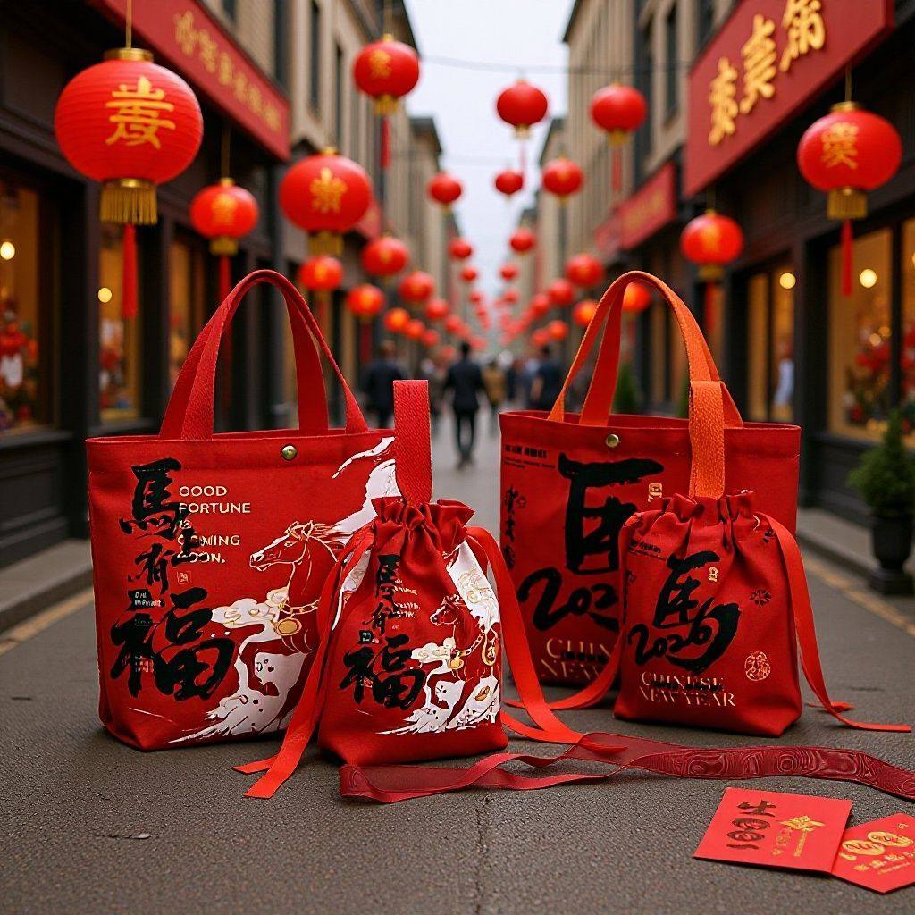 喜庆帆布袋2026马年帆布袋定制年会喜庆创意手提袋春节新年帆布包