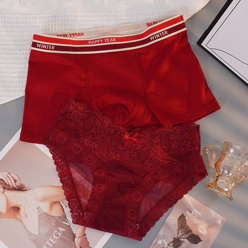 红内衣内裤男女本命年情侣2条装情侣内裤红色结婚本命年一男一女