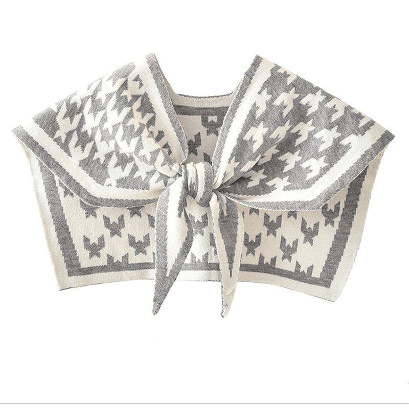 高端品牌假领子千鸟格羊绒披肩女春秋季网红外搭衬衫坎肩打结秋冬