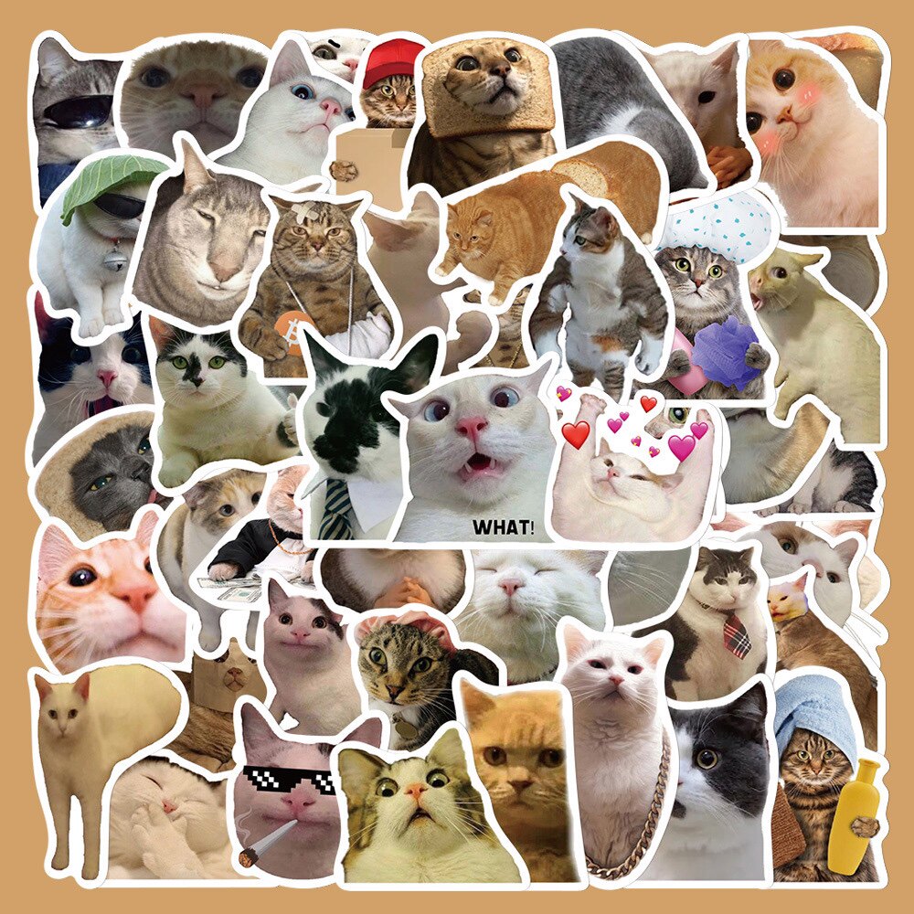 50张爆笑搞怪猫咪贴纸笔记本电脑手账本水杯手机壳装饰diy贴画新