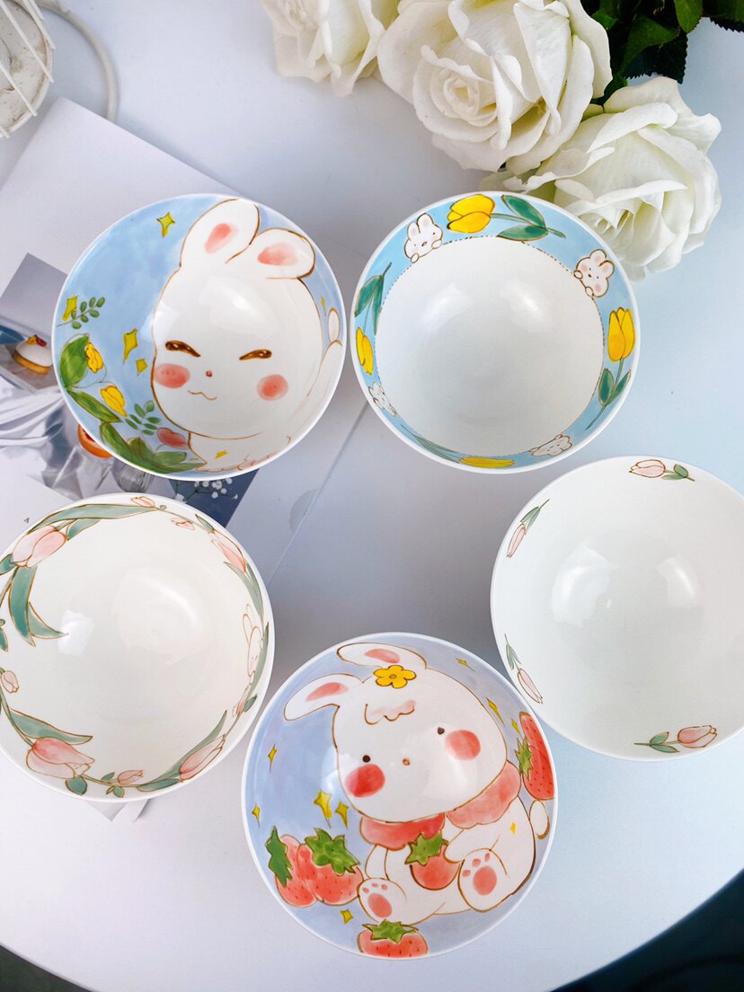 景德镇卡通原创设计手作兔子米饭碗可爱碗ins风兔年餐具