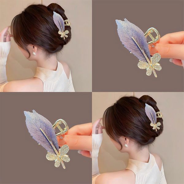 适合头发少的发饰渐变树叶紫色刺绣高级感鲨鱼夹抓夹韩系后脑勺发