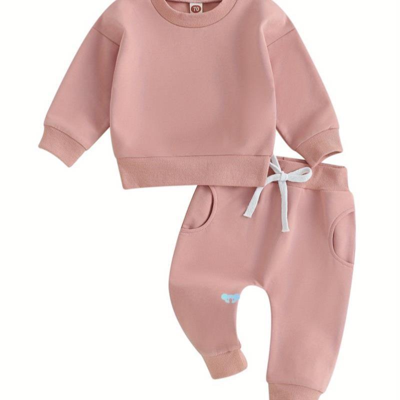 newborn 2 Piece Outf Solid Color Long Sleeve婴儿套装