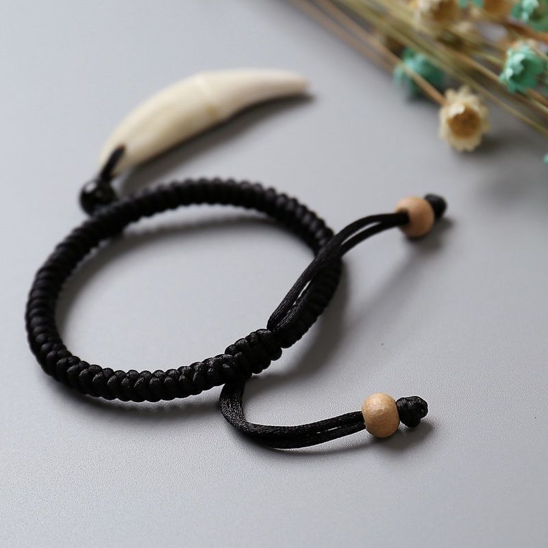 手链男款黑狗牙成人手链男女惊吓招财平安桃木情侣红绳复古手链