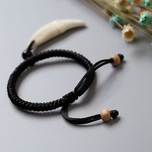 手链男款黑狗牙成人手链男女惊吓平安桃木情侣红绳复古手链