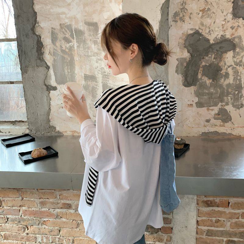 假帽子领连帽秋韩版条纹连帽带帽披肩打结围巾绑带系带小披肩袖子