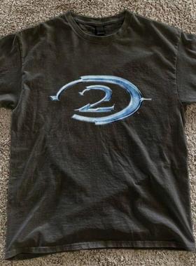 G 76499 速卖通2件复古黑色T恤蓝色Logo复古游戏衫k广告