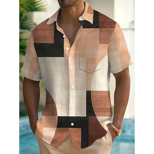 F 89433 Men's Geometric Print Short Sleeve Shirt 几何印花短