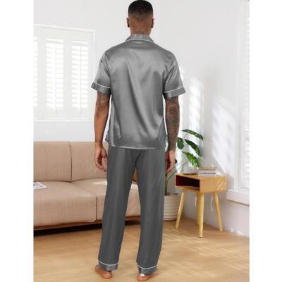 跨境ns silk pajama set ort sleeve silk satin pajamas for