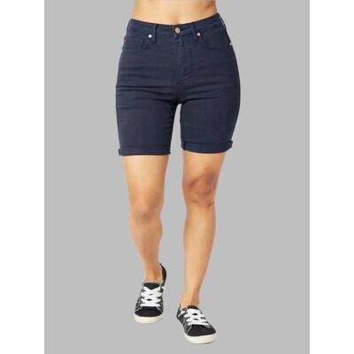 R 53418 High Waist Straight Leg Solid Denim Shorts 腰直筒