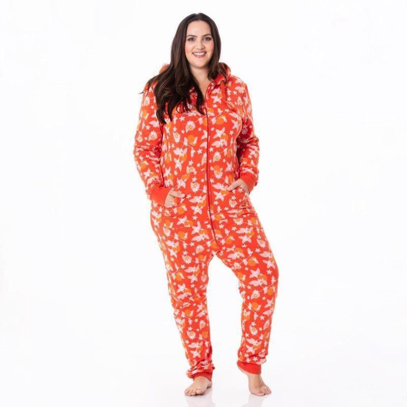 跨境Print Adult Fleece Jumpsu wh Hood in Poppy Orange