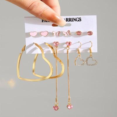 Faion Pink Color Hollow Heart Long Tassel tal Dangle Ear