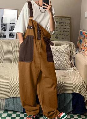 n'S Retro Orange Brown Unisex Overalls Wear Pair Of Loose
