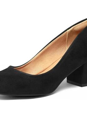 Women's Pumps Low Chunky Block Heel Round Toe Comfortable