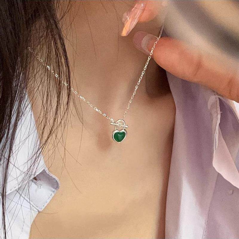 25 Silver Green Agate Necklace for Women Gift Lov女士项链