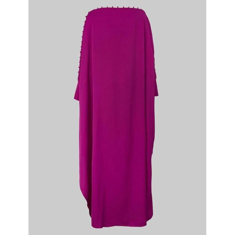 2026秋冬跨境外贸新款女士纯色不对称领紫色连衣裙优雅开衩