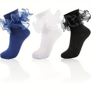 款Women'S Big Ruffle Ankle Socks Double Lace Turn Cuff