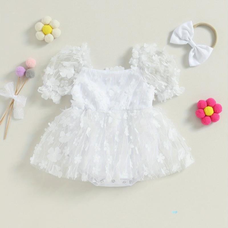 Girl 2pcs Outfs Flower Short Sleeve Romper Dress跨境