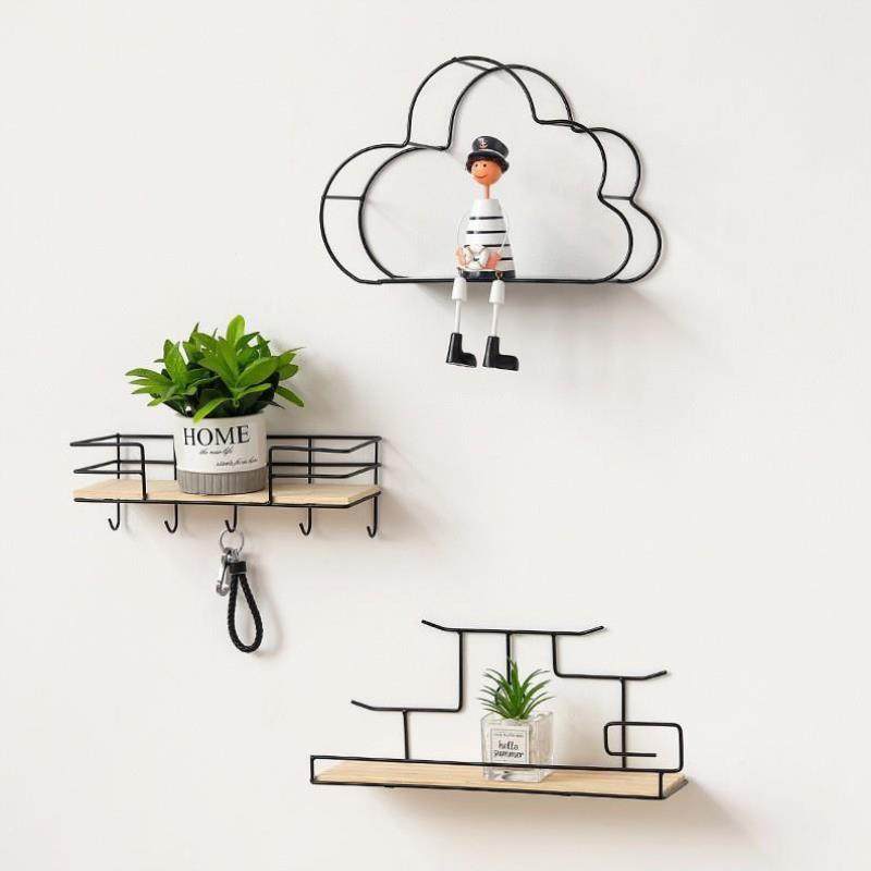 Floating Shelf 2 Color Wall Shelf Wood Iron Wall Mounted跨境