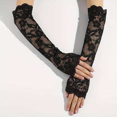 Women's Summer Black Lace Gloves Elastic Floral Wrist Cuffs