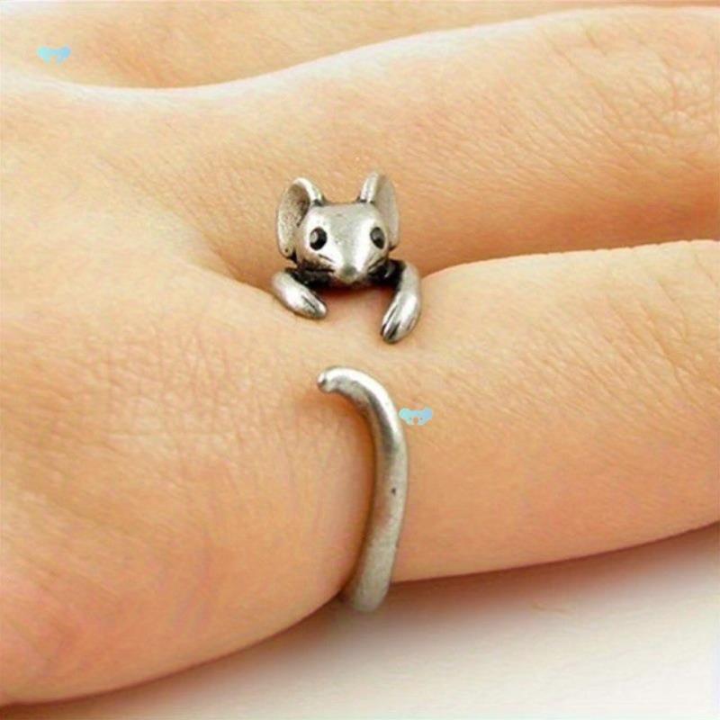 One cute mouse ring plated wh silver adjustable cuff ring
