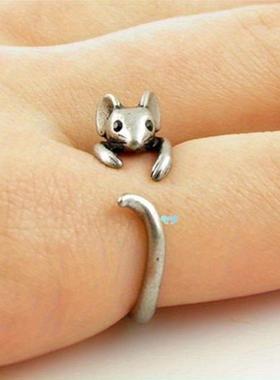 One cute mouse ring plated wh silver adjustable cuff ring