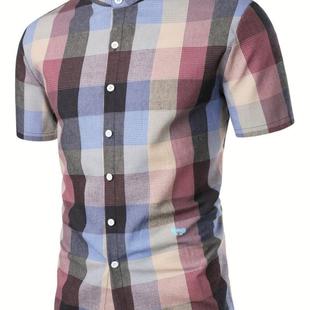 Casual Short Plaid Shirt men Sleeve Shirt跨境 Print