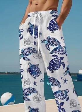 men's Turt Pattern allover Print Casual Drawstring Waist