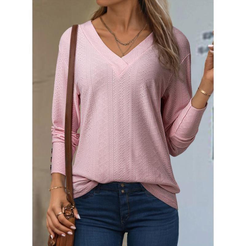 Women's Tops Dressy Casual V Neck Long Sleeve Buttons Hollow