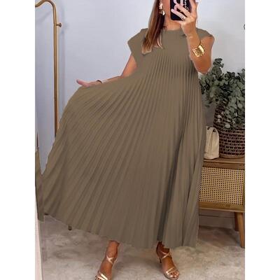 P 36121 Elegant Sleeves Ruffle Dress 圆领百褶连衣裙