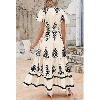 O 714 Women's Summer Casual V Neck Boho Maxi Dress Flowy