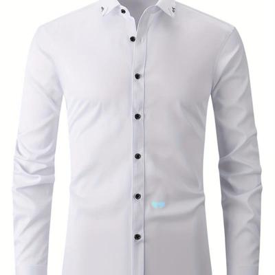 men's Formal Long Sleeve Shirt Embroidered Design Button跨境