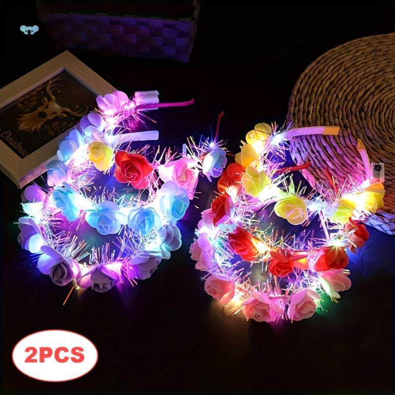2pcs led Glowing rmaid Headbands Colorful Flower arfi