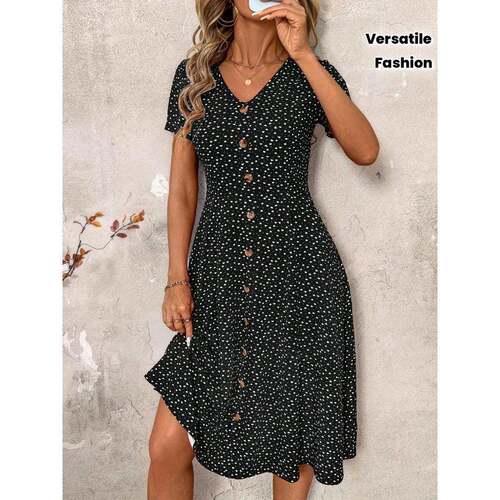 B 34596 Polka dot V-neck shirt dress 波点 V领衬衫裙