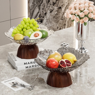过年果盘零食盘木纹轻奢风高脚水果盘家用客厅糖果盘干果专用高档