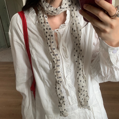 豹纹百搭细窄长条棉麻感围巾女褶皱文艺装饰护颈围脖春秋薄款丝巾